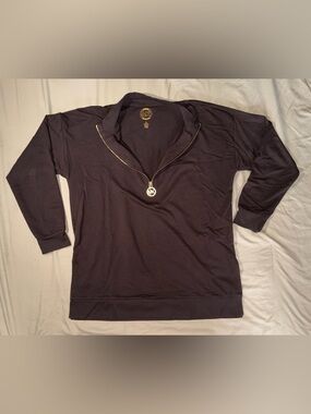 Michael Kors Black V-Neck Zip Pullover Sweater